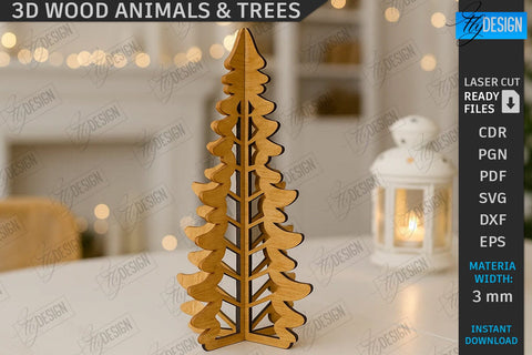 3d Wood Animals & Trees Decor Laser Cut Bundle | Shelf Sitter | Table Decorations | Home Decor | CNC Files SVG Fly Design 