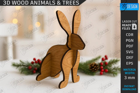 3d Wood Animals & Trees Decor Laser Cut Bundle | Shelf Sitter | Table Decorations | Home Decor | CNC Files SVG Fly Design 