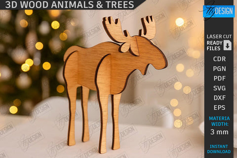 3d Wood Animals & Trees Decor Laser Cut Bundle | Shelf Sitter | Table Decorations | Home Decor | CNC Files SVG Fly Design 
