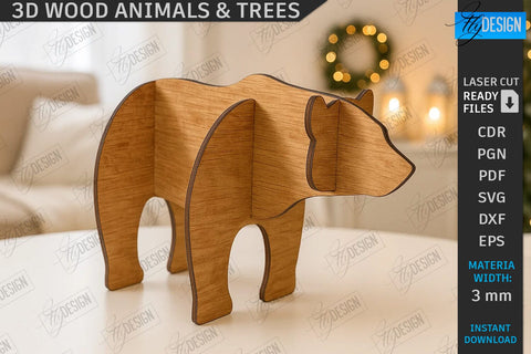 3d Wood Animals & Trees Decor Laser Cut Bundle | Shelf Sitter | Table Decorations | Home Decor | CNC Files SVG Fly Design 