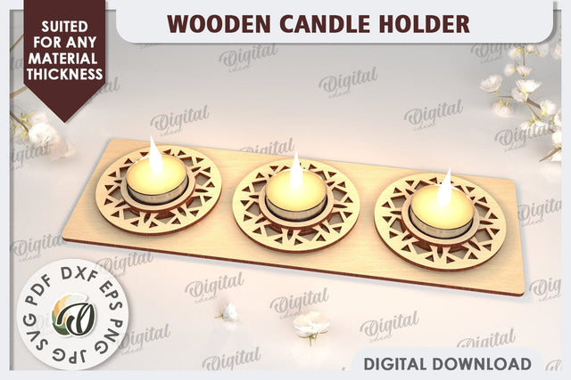 3D Wooden Candle Holder Laser Cut. Home Decor SVG SVG Evgenyia Guschina 