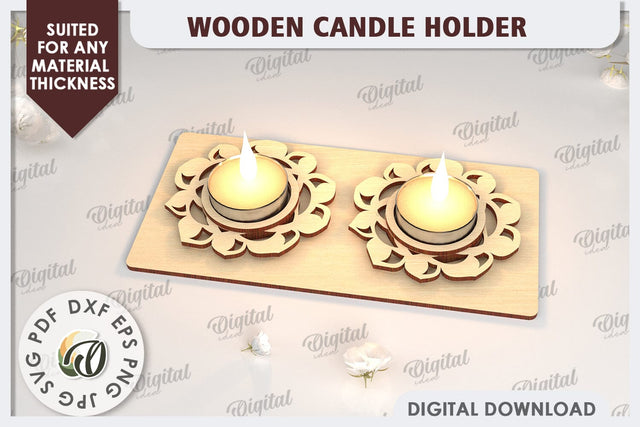 3D Wooden Candle Holder Laser Cut. Home Decor SVG SVG Evgenyia Guschina 