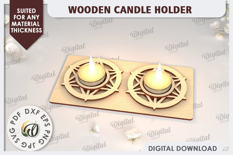 3D Wooden Candle Holder Laser Cut. Home Decor SVG SVG Evgenyia Guschina 