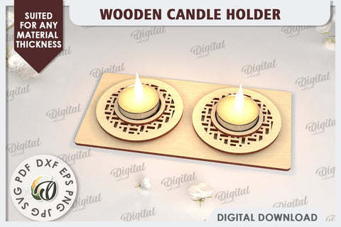 3D Wooden Candle Holder Laser Cut. Home Decor SVG SVG Evgenyia Guschina 