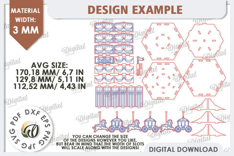 3D Wooden Carousel Laser Cut Bundle. Wooden Kids Toys SVG SVG Evgenyia Guschina 
