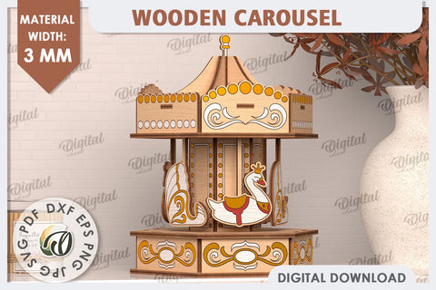 3D Wooden Carousel Laser Cut Bundle. Wooden Kids Toys SVG SVG Evgenyia Guschina 