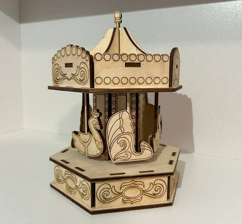 3D Wooden Carousel Laser Cut Design. Wooden Kids Toy SVG SVG Evgenyia Guschina 