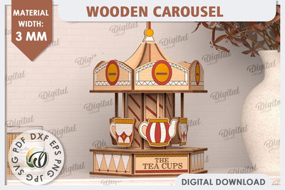 3D Wooden Carousel Laser Cut Design. Wooden Kids Toy SVG SVG Evgenyia Guschina 