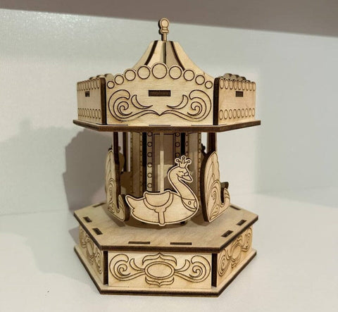 3D Wooden Carousel Laser Cut Design. Wooden Kids Toy SVG SVG Evgenyia Guschina 