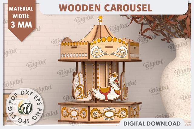 3D Wooden Carousel Laser Cut Design. Wooden Kids Toy SVG SVG Evgenyia Guschina 