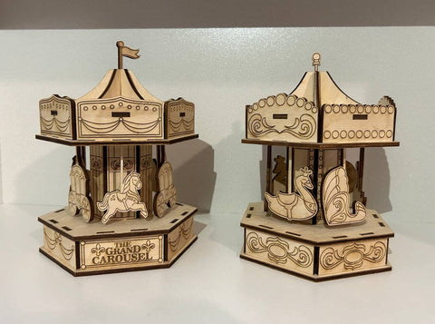 3D Wooden Carousel Laser Cut Design. Wooden Kids Toy SVG SVG Evgenyia Guschina 