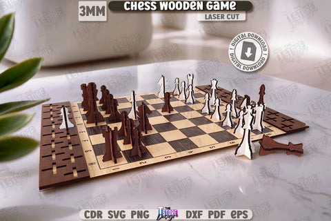 3D Wooden Chess Game Laser Cut | Board Games SVG | Strategy Game SVG | 3D Laser Design | Unique Laser Cut | Portable Chess Set with Engraved | Family Game | DIY Projects | CNC File SVG The T Store Design 