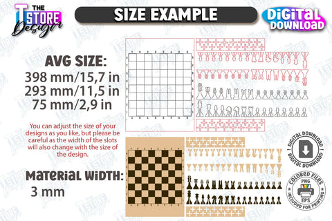 3D Wooden Chess Game Laser Cut | Board Games SVG | Strategy Game SVG | 3D Laser Design | Unique Laser Cut | Portable Chess Set with Engraved | Family Game | DIY Projects | CNC File SVG The T Store Design 