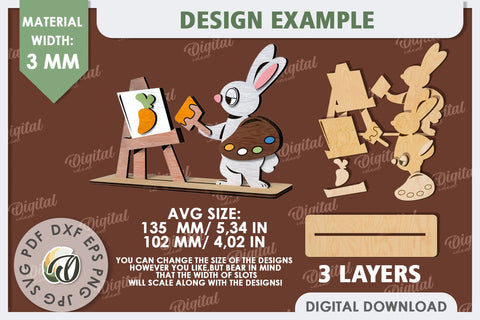 3D Wooden Easter Bunny Laser Cut. Bunny Stand Decor SVG SVG Evgenyia Guschina 