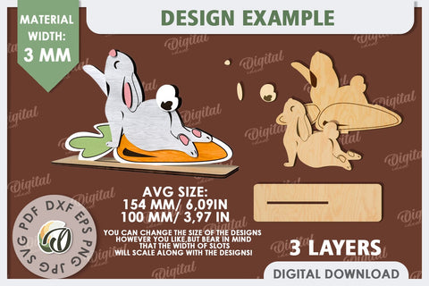 3D Wooden Easter Bunny Laser Cut. Bunny Stand Decor SVG SVG Evgenyia Guschina 