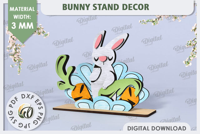 3D Wooden Easter Bunny Laser Cut. Bunny Stand Decor SVG SVG Evgenyia Guschina 