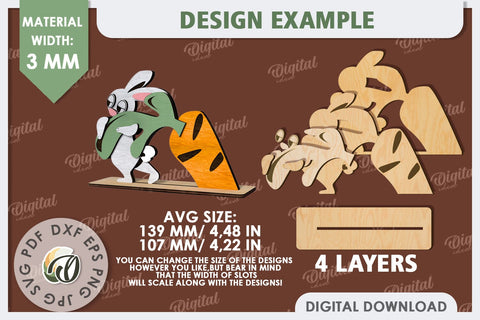 3D Wooden Easter Bunny Laser Cut. Bunny Stand Decor SVG SVG Evgenyia Guschina 
