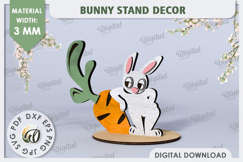 3D Wooden Easter Bunny Laser Cut. Bunny Stand Decor SVG SVG Evgenyia Guschina 