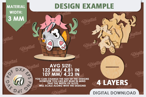3D Wooden Easter Bunny Laser Cut. Bunny Stand Decor SVG SVG Evgenyia Guschina 