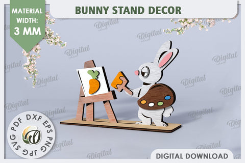 3D Wooden Easter Bunny Laser Cut. Bunny Stand Decor SVG SVG Evgenyia Guschina 