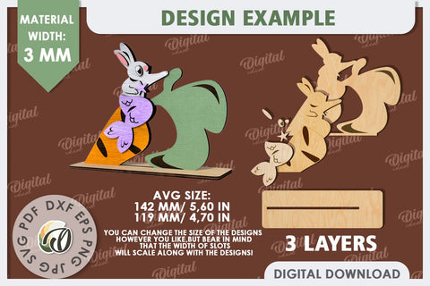 3D Wooden Easter Bunny Laser Cut. Bunny Stand Decor SVG SVG Evgenyia Guschina 