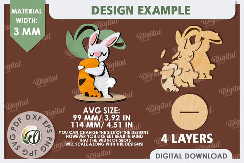 3D Wooden Easter Bunny Laser Cut. Bunny Stand Decor SVG SVG Evgenyia Guschina 