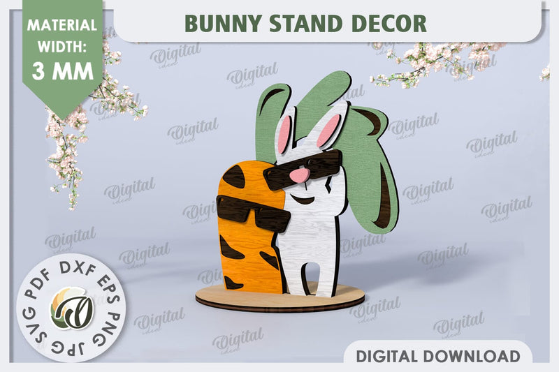 3D Wooden Easter Bunny Laser Cut. Bunny Stand Decor SVG SVG Evgenyia Guschina 