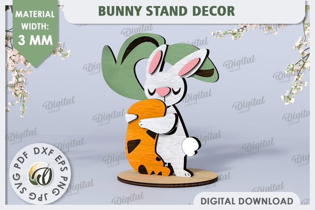 3D Wooden Easter Bunny Laser Cut. Bunny Stand Decor SVG SVG Evgenyia Guschina 