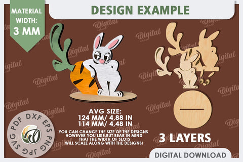3D Wooden Easter Bunny Laser Cut. Bunny Stand Decor SVG SVG Evgenyia Guschina 