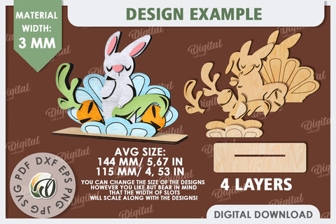 3D Wooden Easter Bunny Laser Cut. Bunny Stand Decor SVG SVG Evgenyia Guschina 