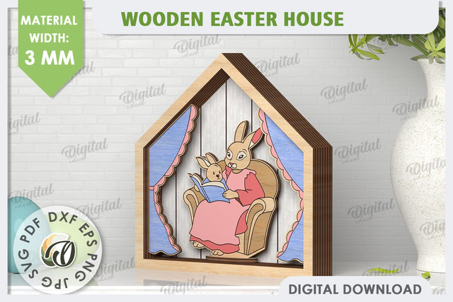3D Wooden Easter House Laser Cut. Easter Decor SVG SVG Evgenyia Guschina 