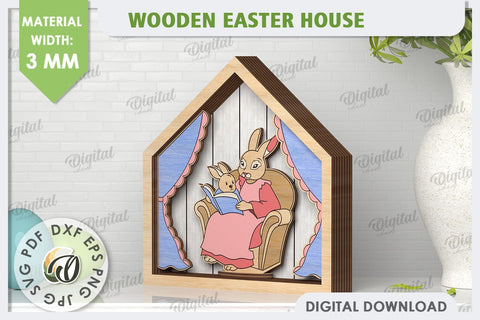3D Wooden Easter House Laser Cut. Easter Decor SVG SVG Evgenyia Guschina 