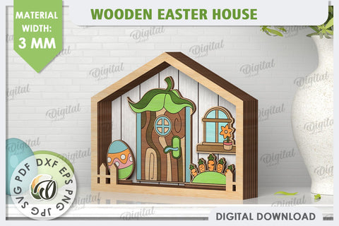 3D Wooden Easter House Laser Cut. Easter Decor SVG SVG Evgenyia Guschina 
