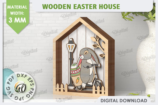 3D Wooden Easter House Laser Cut. Easter Decor SVG SVG Evgenyia Guschina 