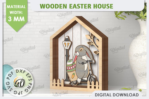 3D Wooden Easter House Laser Cut. Easter Decor SVG SVG Evgenyia Guschina 