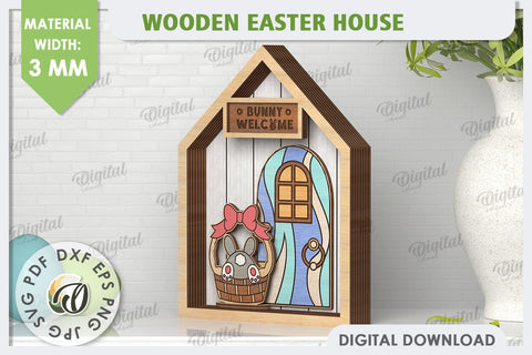 3D Wooden Easter House Laser Cut. Easter Decor SVG SVG Evgenyia Guschina 