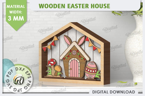 3D Wooden Easter House Laser Cut. Easter Decor SVG SVG Evgenyia Guschina 