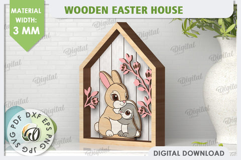 3D Wooden Easter House Laser Cut. Easter Decor SVG SVG Evgenyia Guschina 