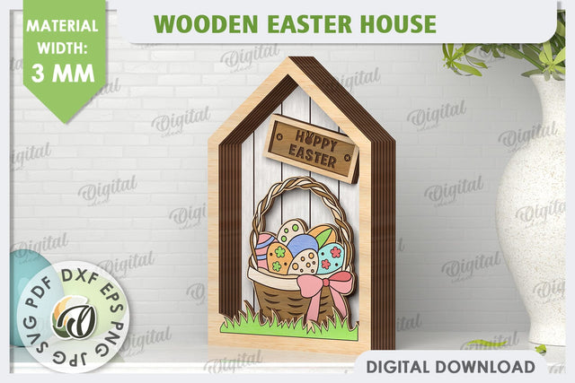 3D Wooden Easter House Laser Cut. Easter Decor SVG SVG Evgenyia Guschina 