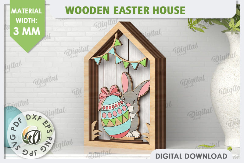 3D Wooden Easter House Laser Cut. Easter Decor SVG SVG Evgenyia Guschina 