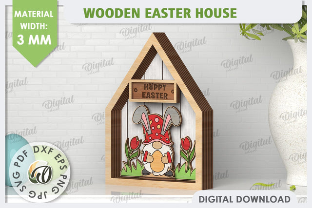 3D Wooden Easter House Laser Cut. Easter Decor SVG SVG Evgenyia Guschina 