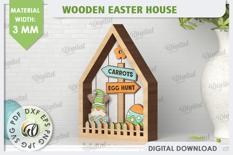 3D Wooden Easter House Laser Cut. Easter Decor SVG SVG Evgenyia Guschina 