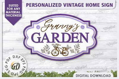3D Wooden Garden Sign Laser Cut. Granny's Sign SVG SVG Evgenyia Guschina 