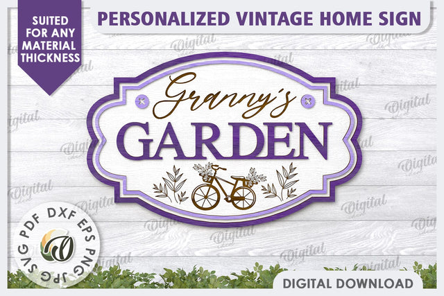 3D Wooden Garden Sign Laser Cut. Granny's Sign SVG SVG Evgenyia Guschina 