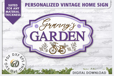 3D Wooden Garden Sign Laser Cut. Granny's Sign SVG SVG Evgenyia Guschina 