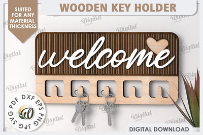 3D Wooden Key Holder Laser Cut. Home Decor SVG SVG Evgenyia Guschina 