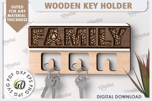 3D Wooden Key Holder Laser Cut. Home Decor SVG SVG Evgenyia Guschina 