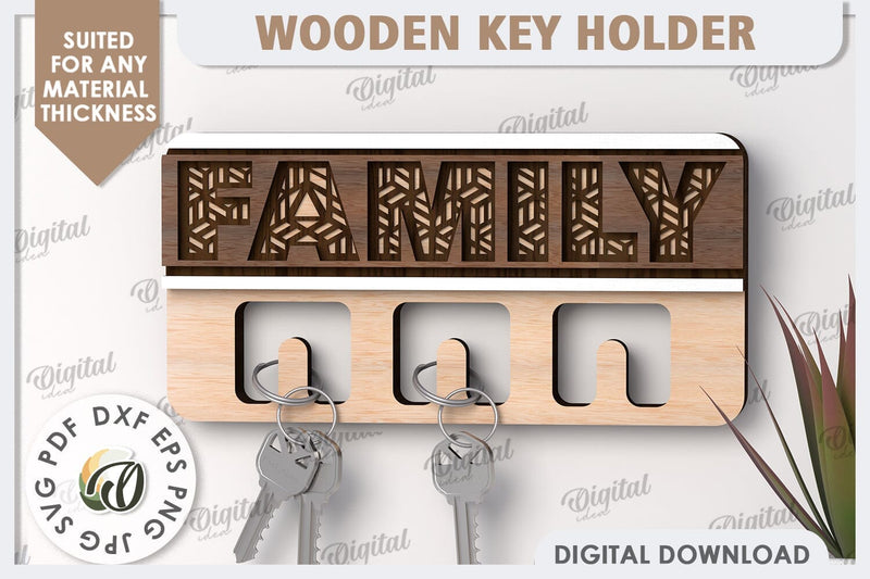 3D Wooden Key Holder Laser Cut. Home Decor SVG SVG Evgenyia Guschina 