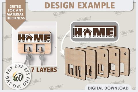 3D Wooden Key Holder Laser Cut. Home Decor SVG SVG Evgenyia Guschina 