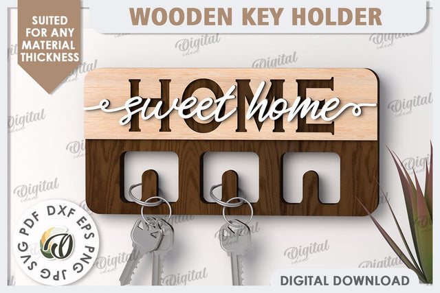 3D Wooden Key Holder Laser Cut. Home Decor SVG SVG Evgenyia Guschina 